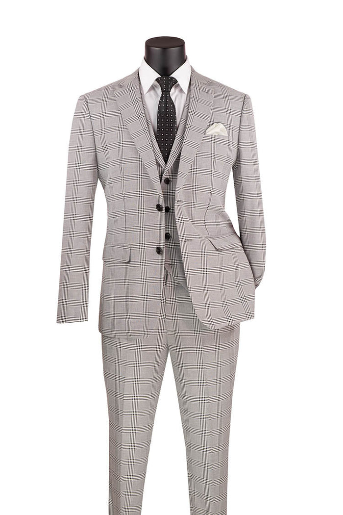 Birdseye Pattern Modern Fit 3 Piece Black Suit with Black Trim by Vinci