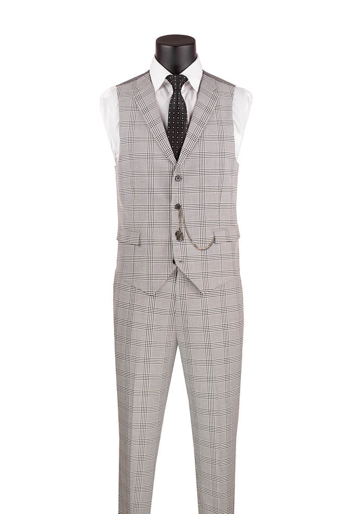 Birdseye Pattern Modern Fit 3 Piece Black Suit with Black Trim by Vinci