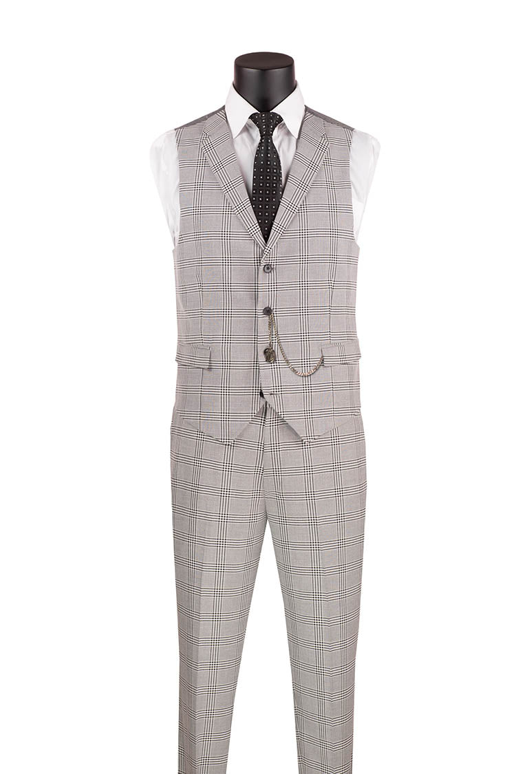 Birdseye Pattern Modern Fit 3 Piece Black Suit with Black Trim by Vinci