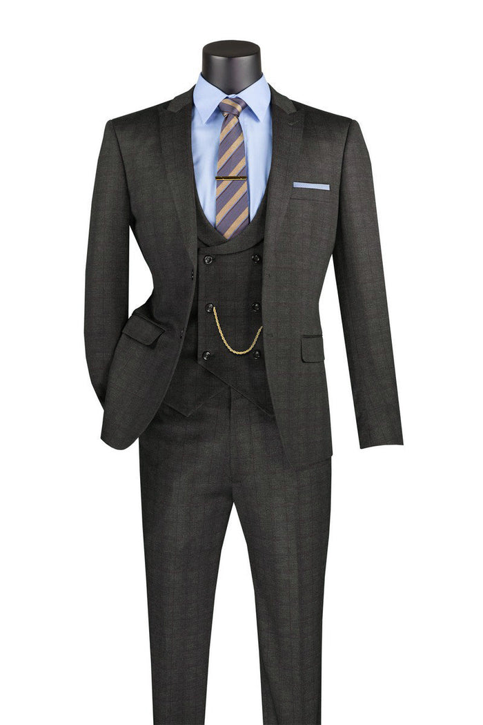 Lazio Collection - Modern Fit Windowpane Suit 3 Piece in Tan by Vinci