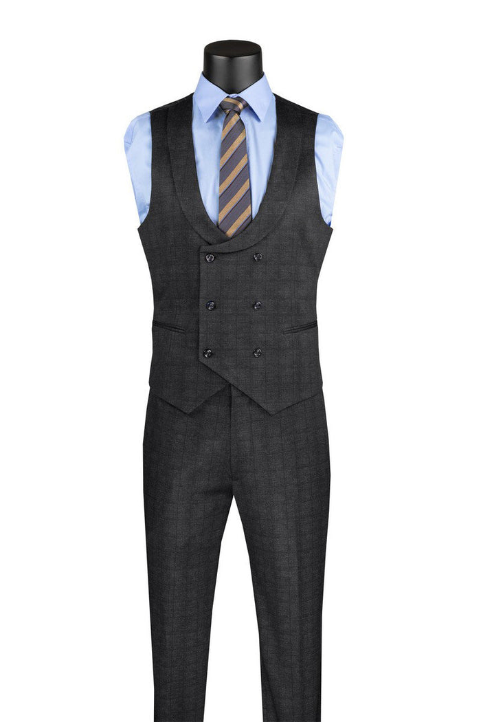 Lazio Collection - Modern Fit Windowpane Suit 3 Piece in Tan by Vinci