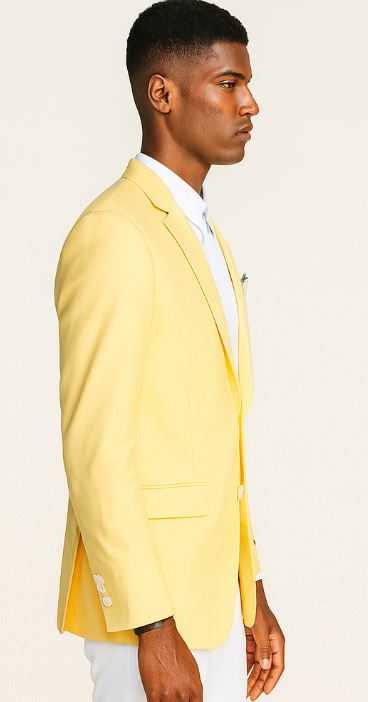 Tazio Men's Lemon Yellow Slim Fit Blazer: Linen Style Summer Wear