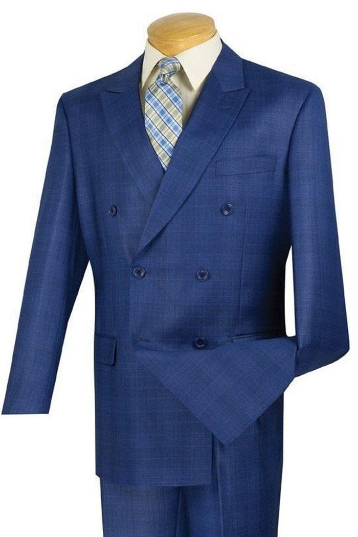 Mens Classic Poplin Double Breasted Suit in Navy by Vinci