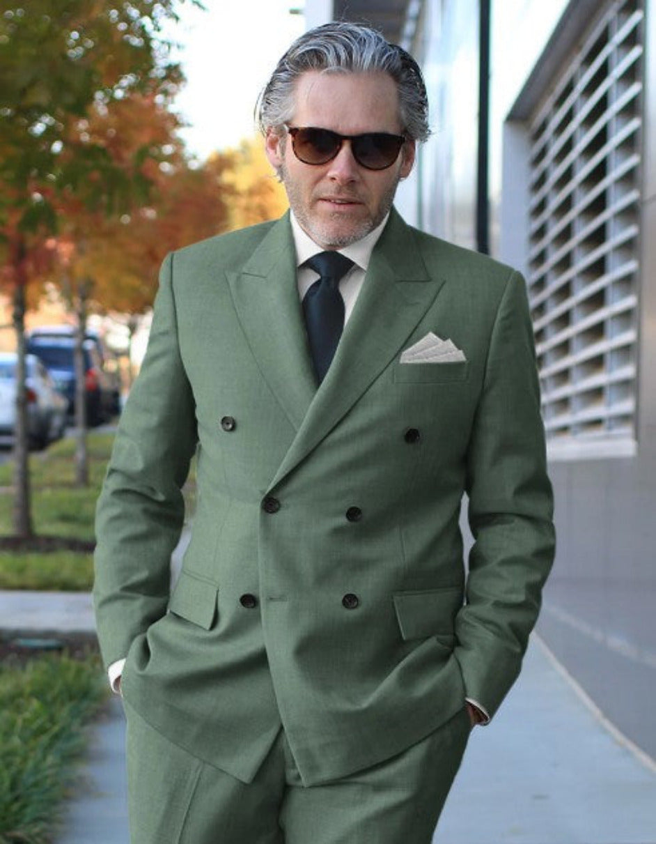 Sage Green Double Breasted Suit by USA Men's Outlet