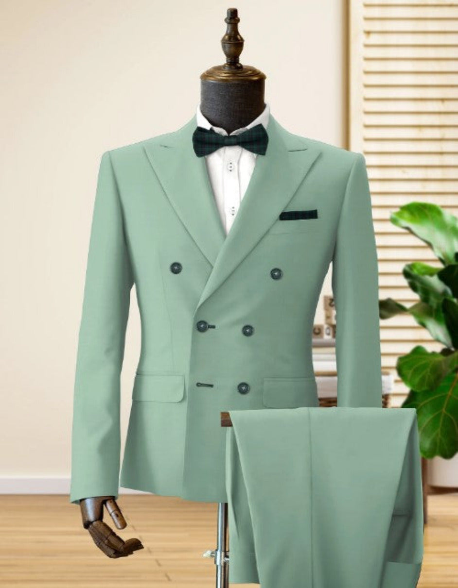 Mens Sage Green Double Breasted Suit - Mens Summer Color Light Weight Suit by USA Men's Outlet