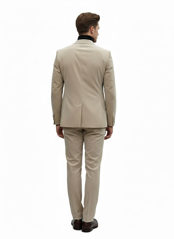 Mens Sand Beige Velvet Tuxedo Suit - 2 Piece Slim Fit Blazer and Pants Formal Set - Winter Fabric Natural Color by USA Men's Outlet