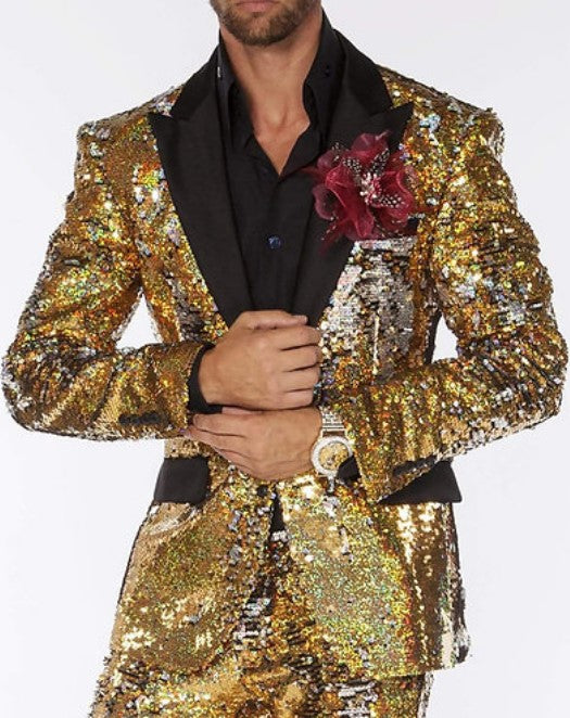 Sequin Tuxedo - Mens Shiny Suit - Stage Flashy Metallic Color Suit in Color Red - Gold Silver or Purple or Green USA Men's Outlet
