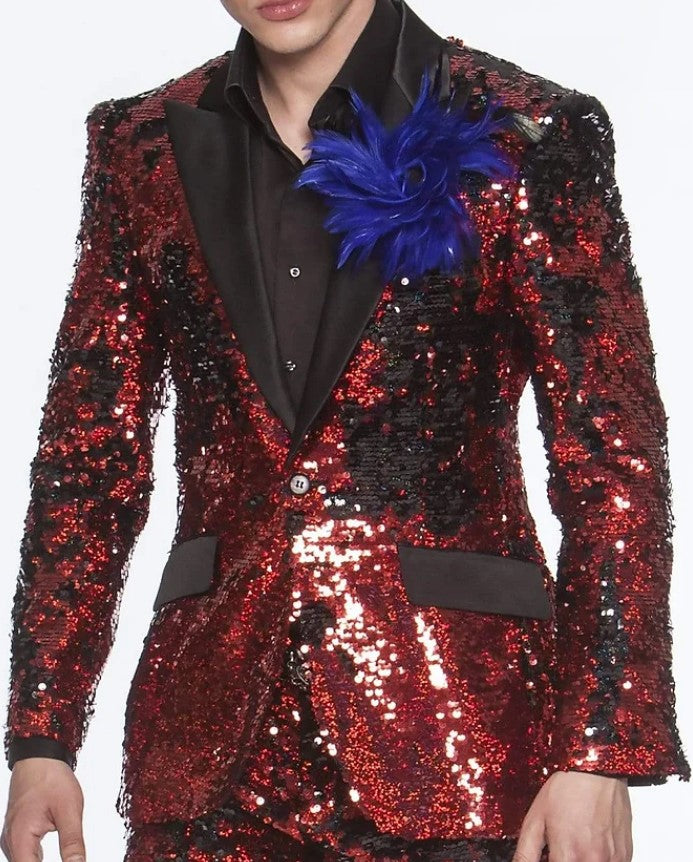Sequin Tuxedo - Mens Shiny Suit - Stage Flashy Metallic Color Suit  in Color Red - Gold Silver or Purple