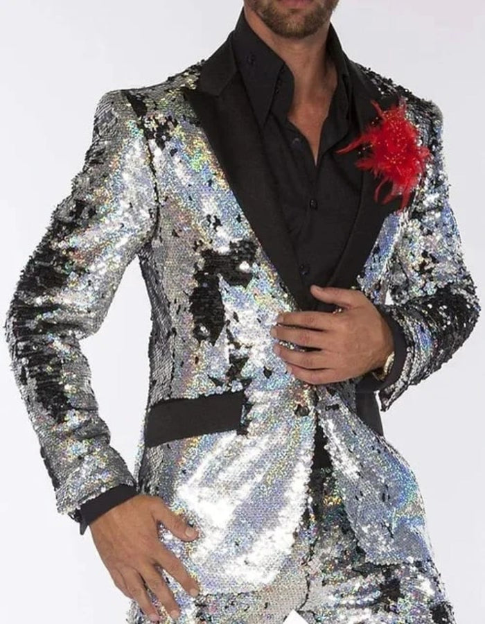 Mardi Gras Outfit - Mardi Gras Blazer For Men in Color Red in Sequin Fabric by Menssuitsatlantain