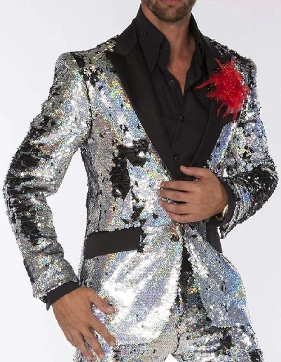 Mardi Gras Outfit - Mardi Gras Blazer For Men in Color Red in Sequin Fabric by Menssuitsatlantain