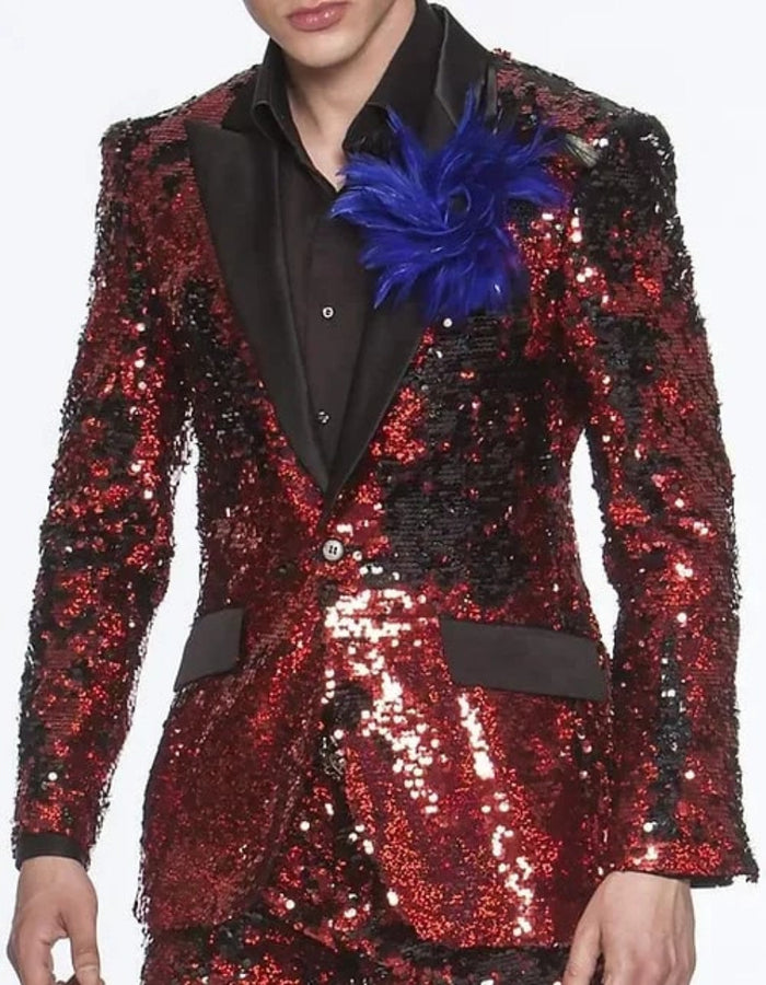 Mardi Gras Outfit - Mardi Gras Blazer For Men in Color Red in Sequin Fabric by Menssuitsatlantain