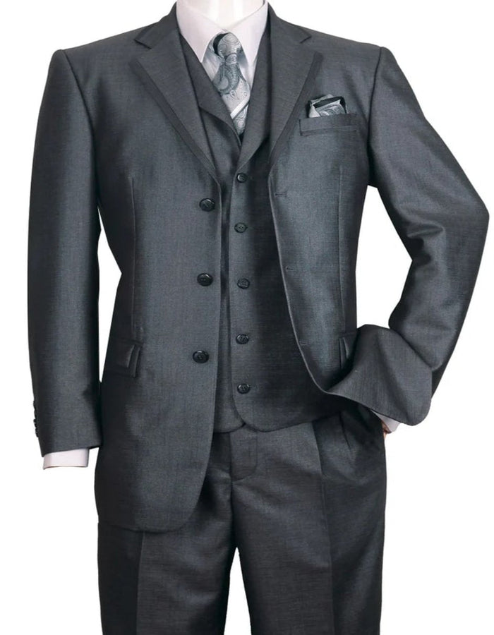 Pleated Dress Men Suits - Mens 3 Button Vested Textured Shiny Sharkskin Black Church Suit by Men's Tuxedo USA