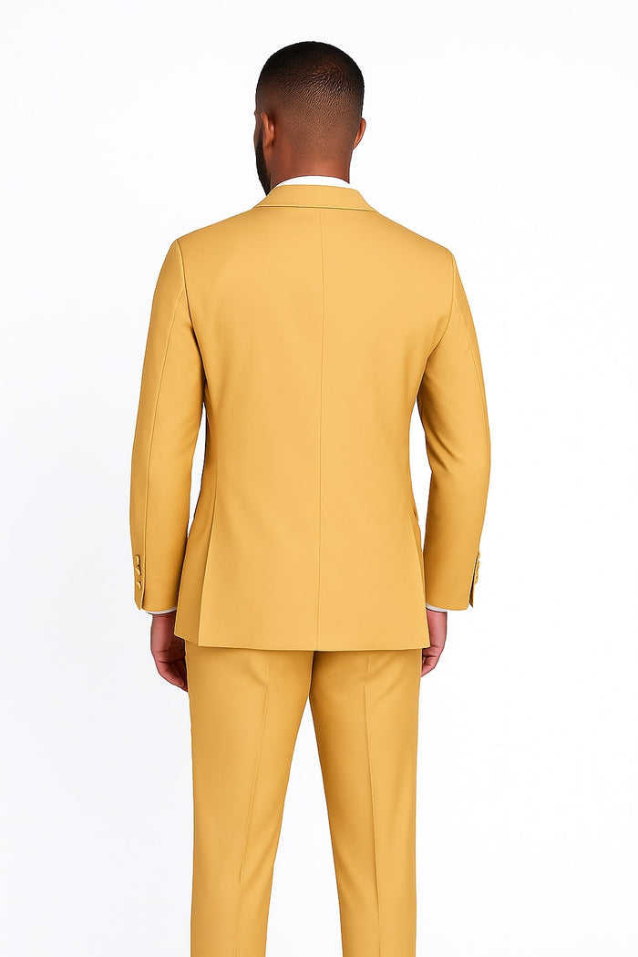 Light Gold Tuxedo Suit for Men - Elegant Two-Piece Wedding and Prom Suit with Satin Shawl Lapel - Mustard Color by USA Men's Outlet