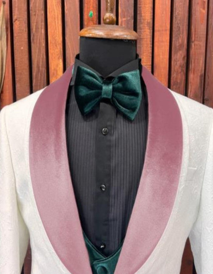 White and Pink Tuxedo - Prom Suit (Jacket + Pants + Vest + Bowtie Package) by USA Men's Outlet