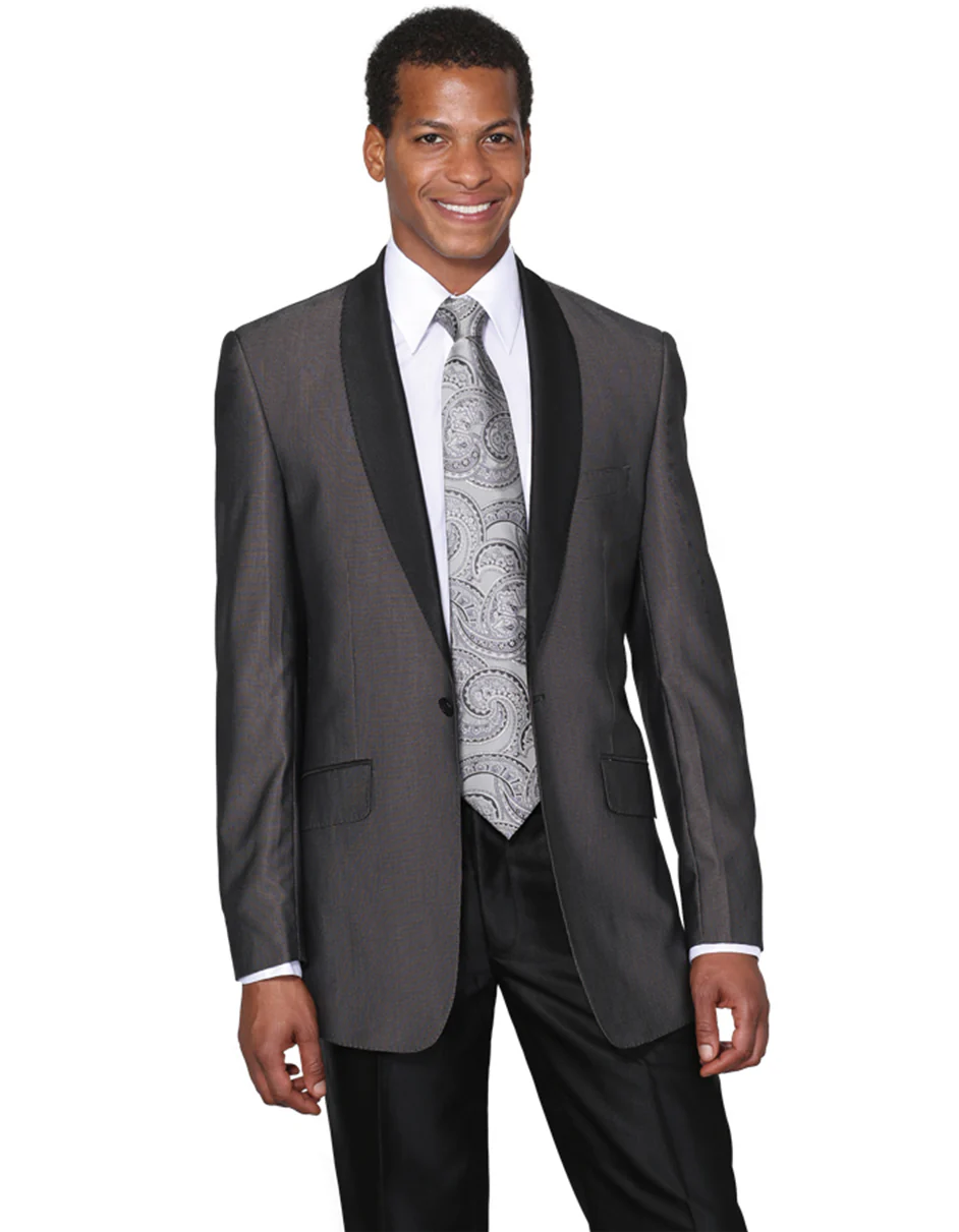 Gray Prom Suit - Mens 1 Button Charcoal Shawl Tuxedo with Black Pants by PROMTUXEDO