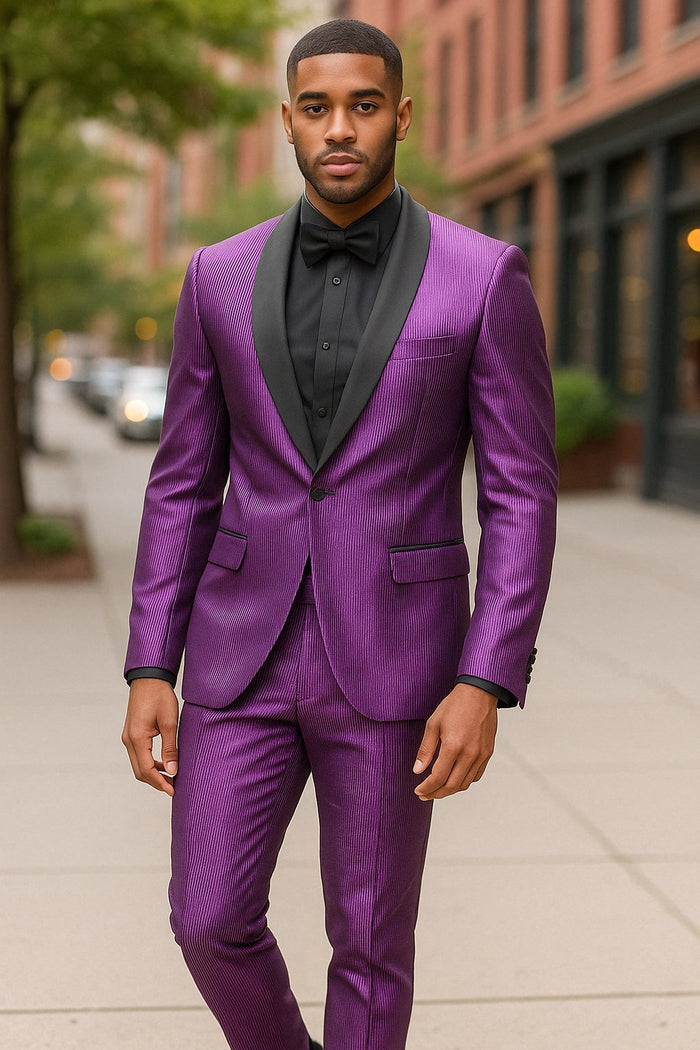 Mens Shiny Purple Tuxedo Jacket with Black Satin Shawl Lapel - Formal Party Blazer for Prom and Weddings by USA Men's Outlet