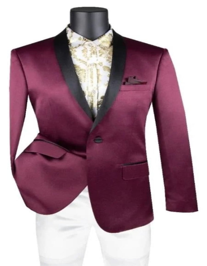 Burgundy Tuxedo - Maroon Burgundy Color - Shiny Suit - Sharkskin Tuxedo - Bright Color Tuxedo in Burgundy Perfect For Wedding or Prom by Men's Tuxedo USA