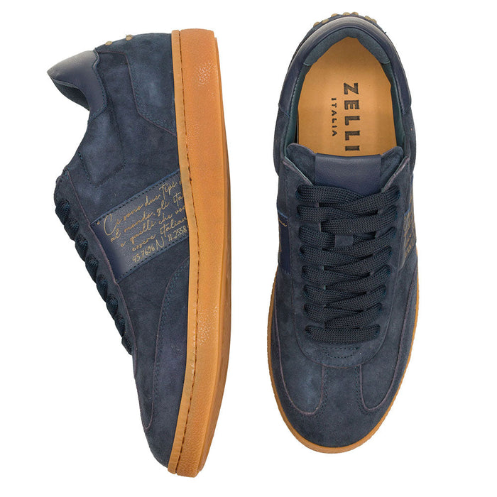 Zelli Shizzo Suede and Calfskin Signature Sneaker in Navy