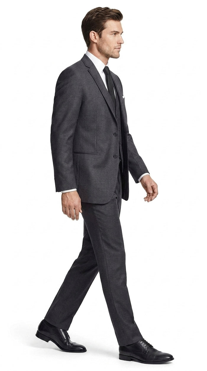 PromTuxedo Men’s Charcoal Grey 3-Piece Tuxedo Suit – Notch Lapel Prom, Wedding and Formal Suit