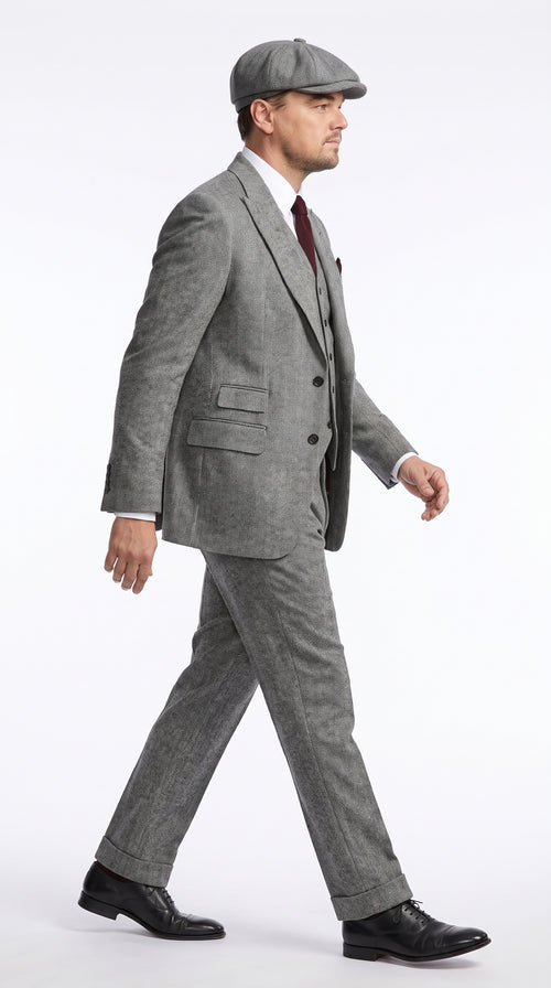 Peaky Blinders Men’s Gray Tweed 3 Piece Suit – Vintage 1920s Wedding Vested Suit