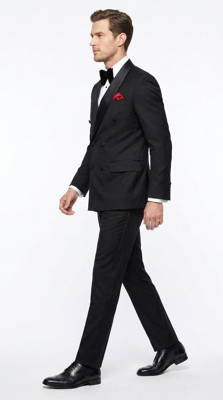 Men’s Black 6 Button Double Breasted Tuxedo, 2 Piece Formal Wedding Prom Suit