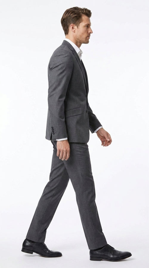 Renoir Men’s Charcoal Grey 2 Button Classic Fit Suit with Optional Vest, Formal Wedding Business Dress Suit