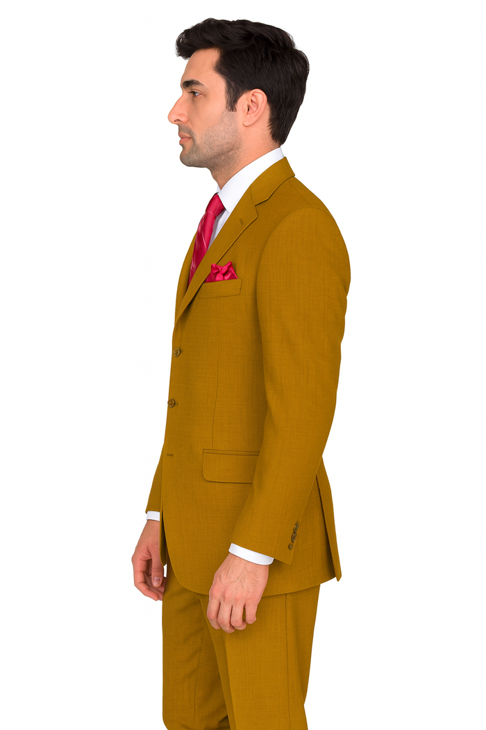 Mens 3 Button Classic Fit Poplin Suit in Tan by Fortino Landiin