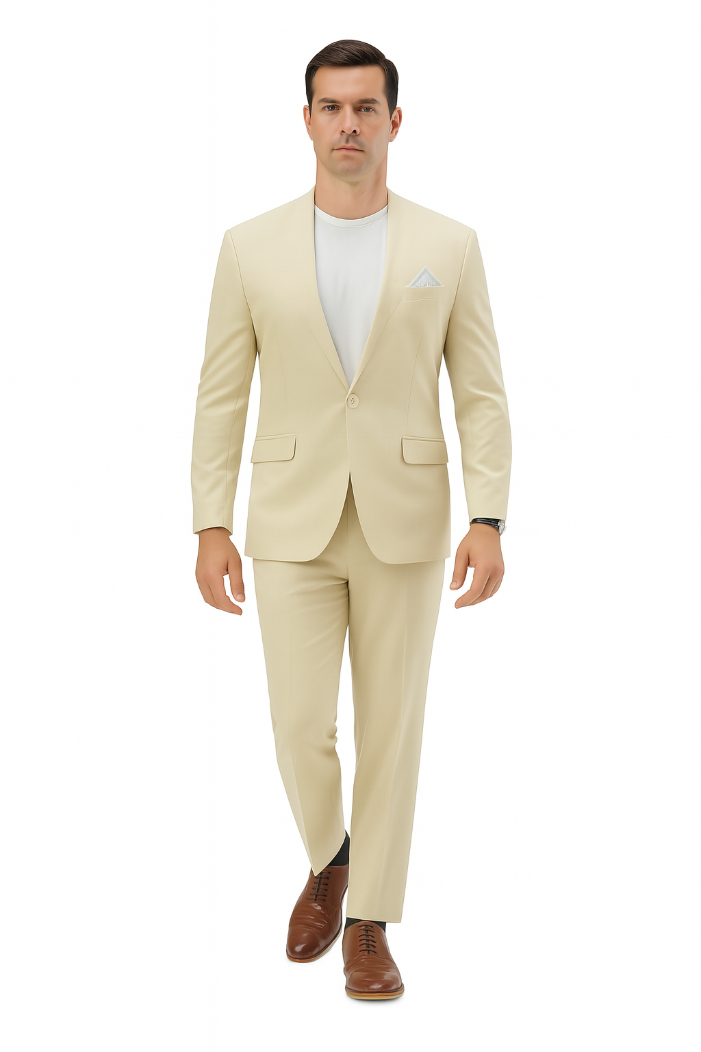Mens Two Piece Linen Suit Relaxed Hybrid Fit No Collar