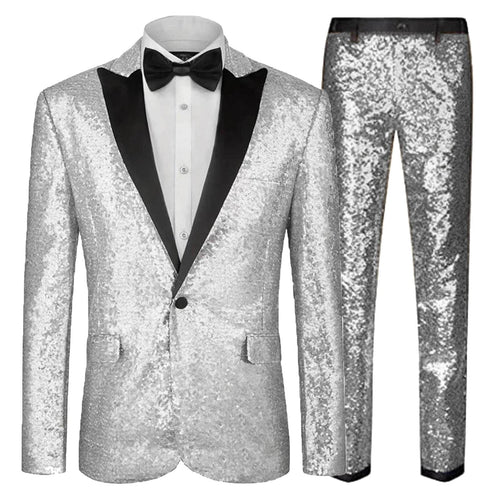 Sequin Suit - Silver Grey Shiny Suit Perfect for Stage or Prom Fancy Pattern Glitter Fabric