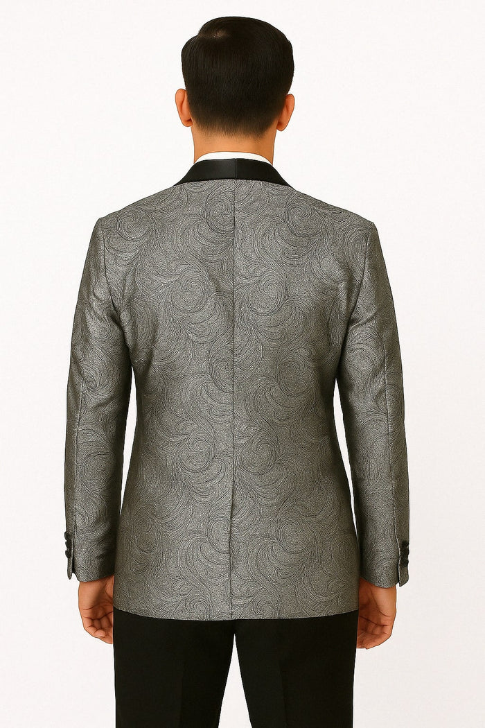 Silver and Black Tuxedo Blazer with Matching Bow Tie - Paisley Sport Coat For Prom or Wedding by USA Men's Outlet