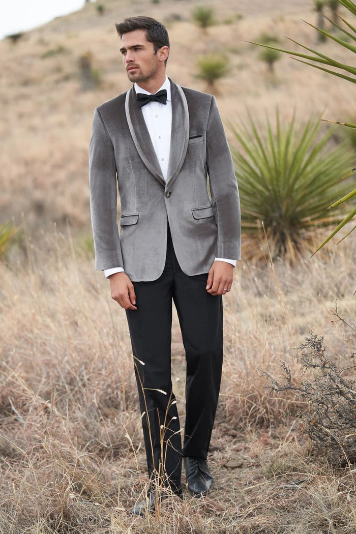 Velvet Blazer - Mens Blazer - Dinner Jacket - Venice Silver Grey Velvet Dinner Jacket Separates Mens Dinner Jacket