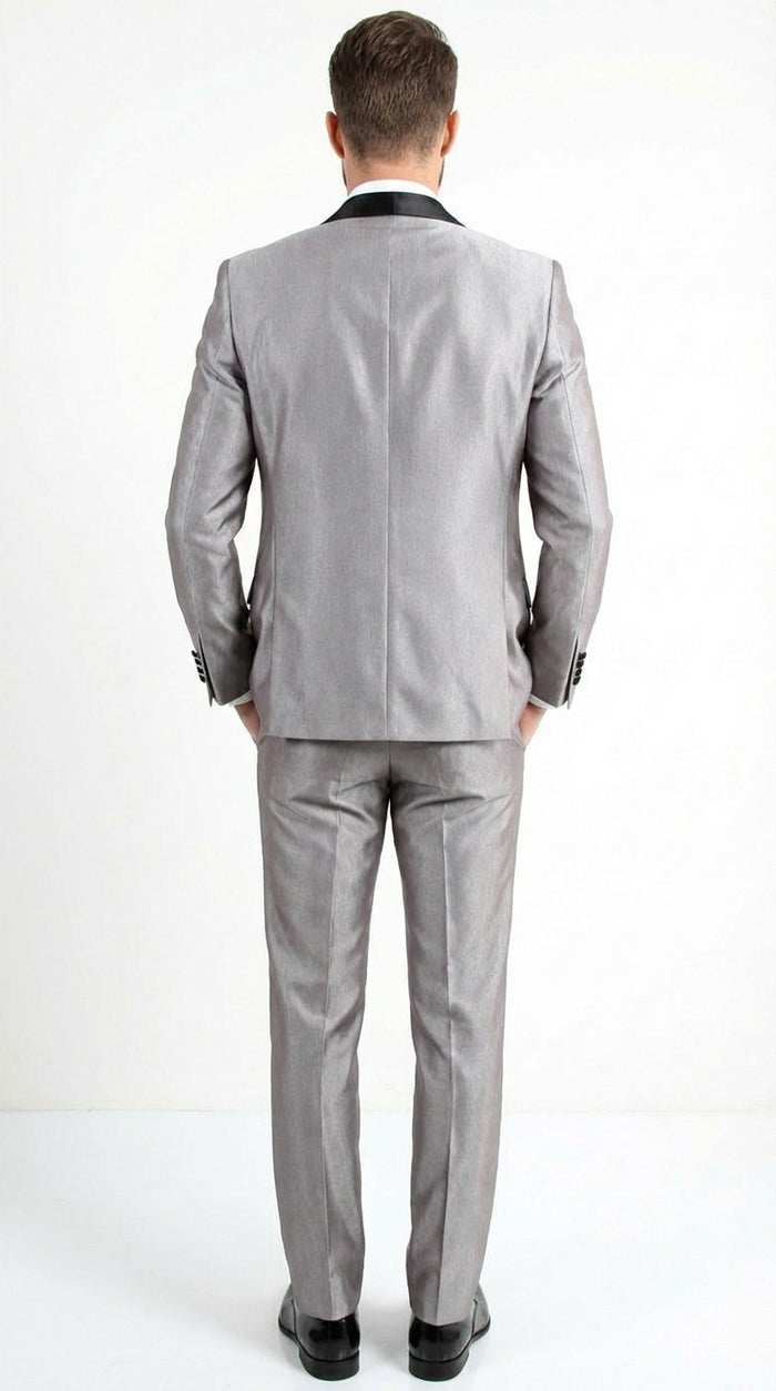 Silver Shiny Tuxedo 3 Piece Suit