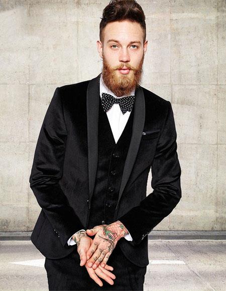 Men's Black 1 Button Velvet Slim Fit Casual Blazer On Sale by mensitalyin