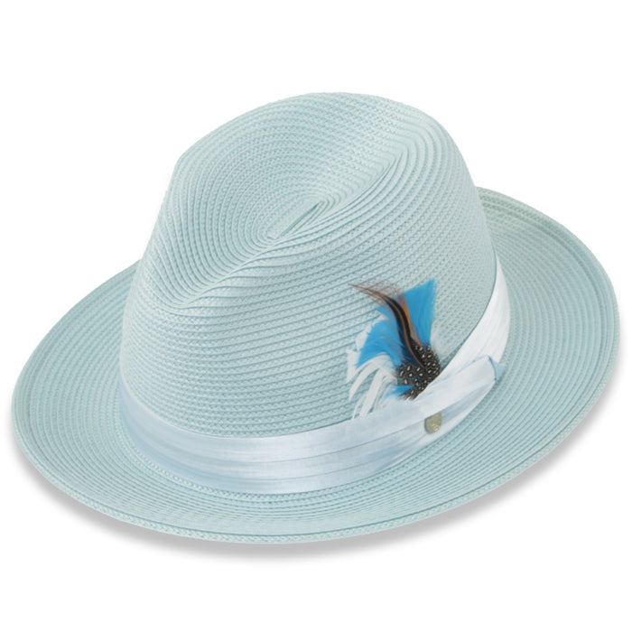 Tapa Crushable Straw Hat Fedora in Sky Blue by Ferrecci USA