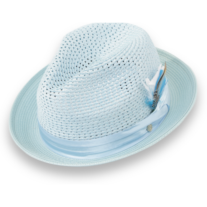 Castor Crushable Straw Hat Fedora in Sky Blue by Ferrecci USA