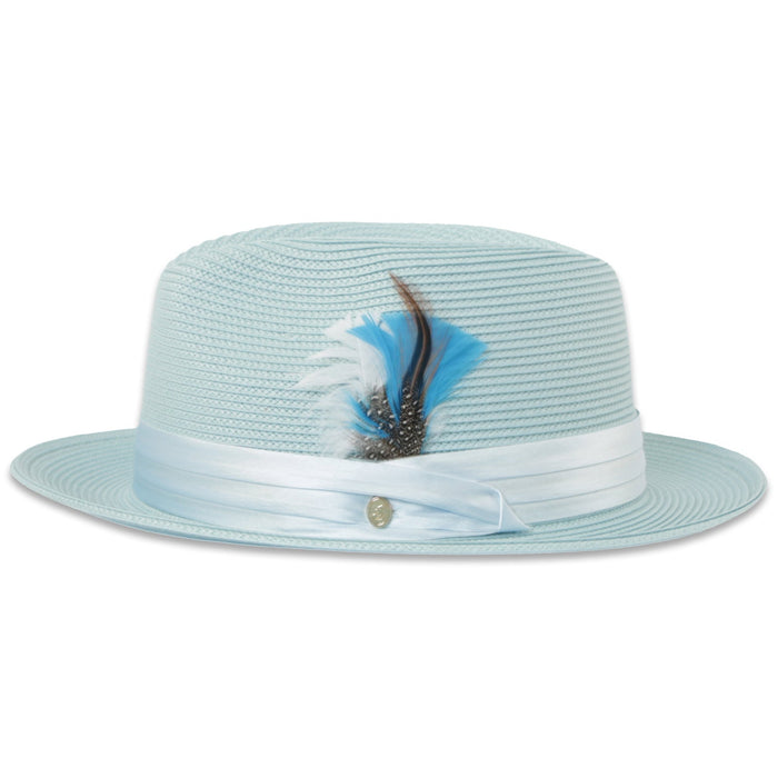 Tapa Crushable Straw Hat Fedora in Sky Blue by Ferrecci USA