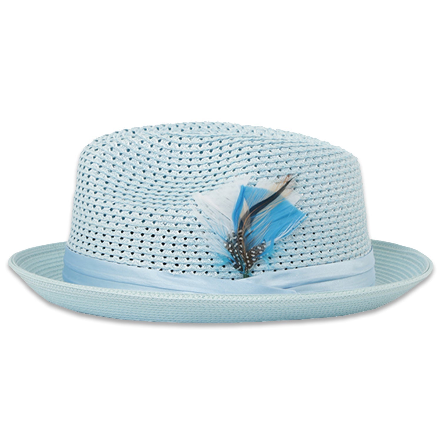 Castor Crushable Straw Hat Fedora in Sky Blue by Ferrecci USA