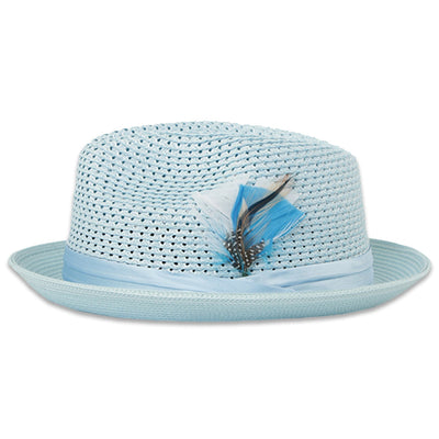 Castor Crushable Straw Hat Fedora in Sky Blue by Ferrecci USA