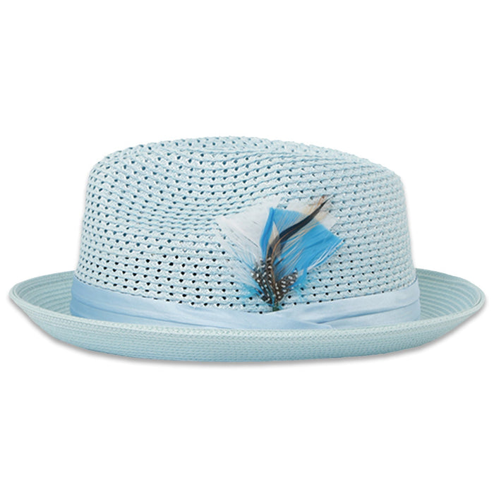 Castor Crushable Straw Hat Fedora in Sky Blue by Ferrecci USA