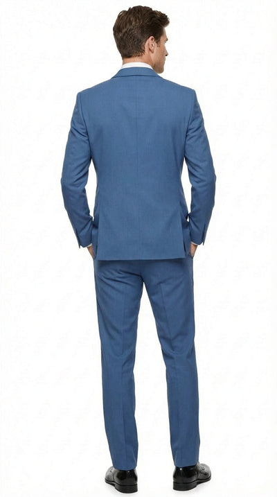 Men's Sky Blue Tuxedo Suit with Shawl Lapel, Formal Wedding and Prom Dinner Jacket Set - Steel Blue Color