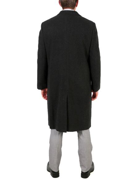Men's Dress Coat Wool/Poly Charcoal Overcoat With Slanted Pockets by USA Men's Outlet