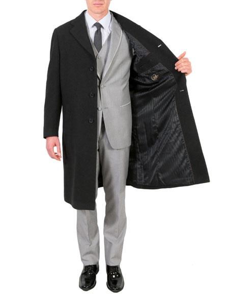 Men's Dress Coat Wool/Poly Charcoal Overcoat With Slanted Pockets by USA Men's Outlet