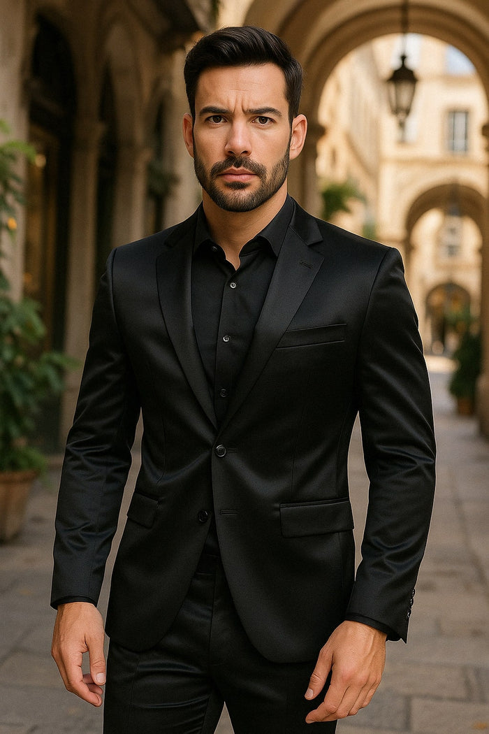 Black-Satin-Flex-Two-Piece-Suits