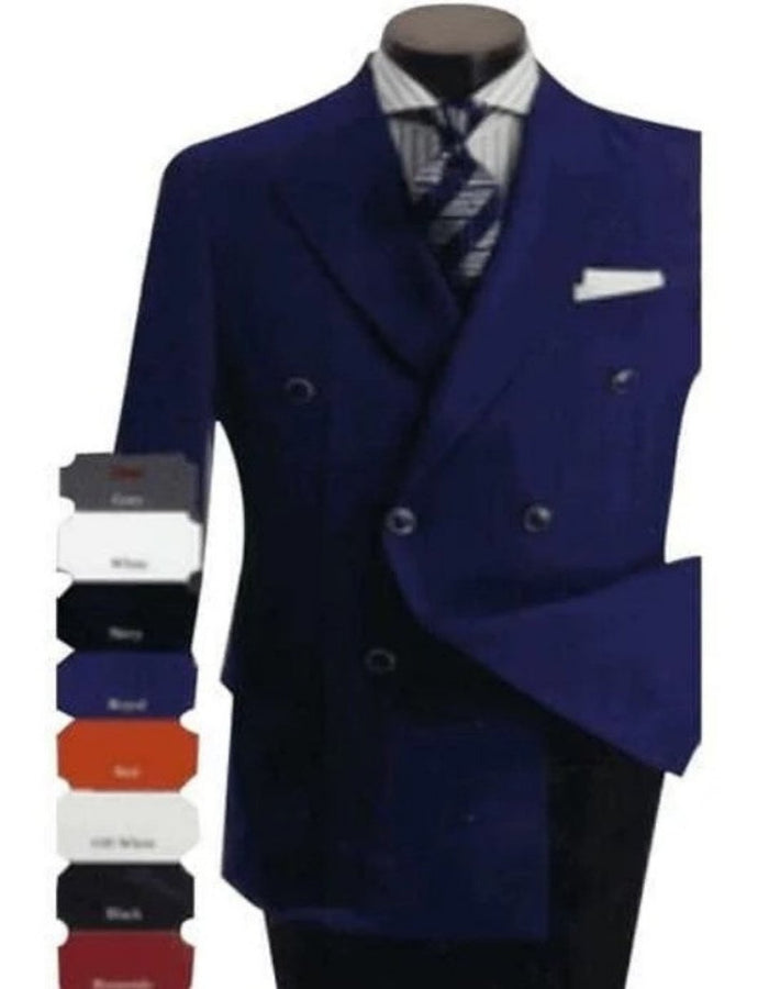 Mens Fashion Double Breasted Blazers Sport Coat Velvet Fabric - Slim Fitted Blue by Men's Tuxedo USA