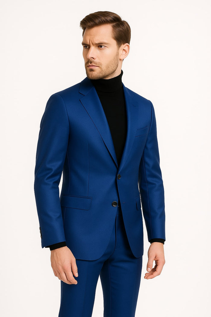 Men's Royal Blue Shiny Satin Suit - 2-Piece Slim Fit Tuxedo with Peak Lapel by USA Men's Outlet