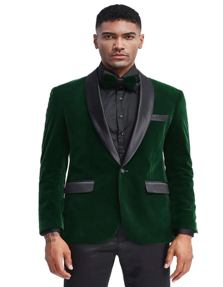 Green Prom Suit For Men - Men's Slim Fit Shawl Lapel Velvet Wedding & Prom Hunter Green Tuxedo