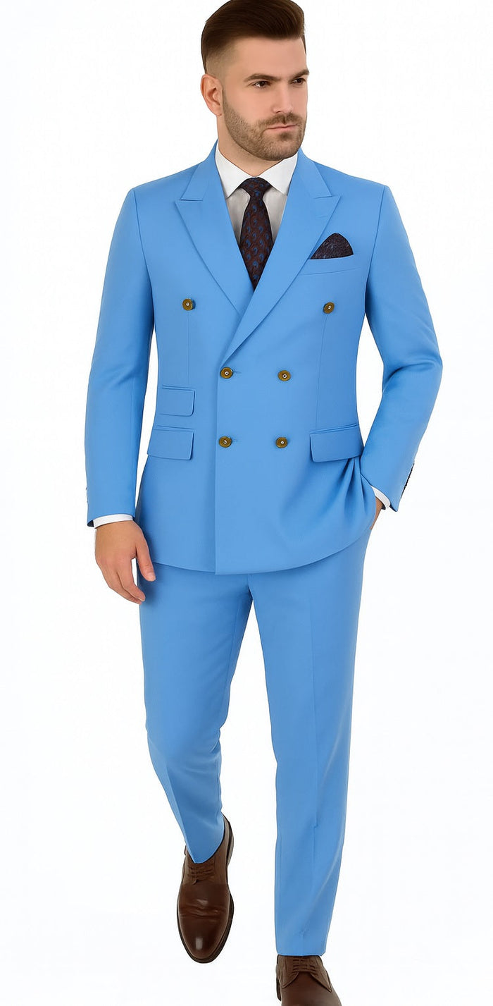 Slim Fitted Cut Mens Corn Flower Blue Double Breasted Blazers - Double Breasted Sport Coat mensusain