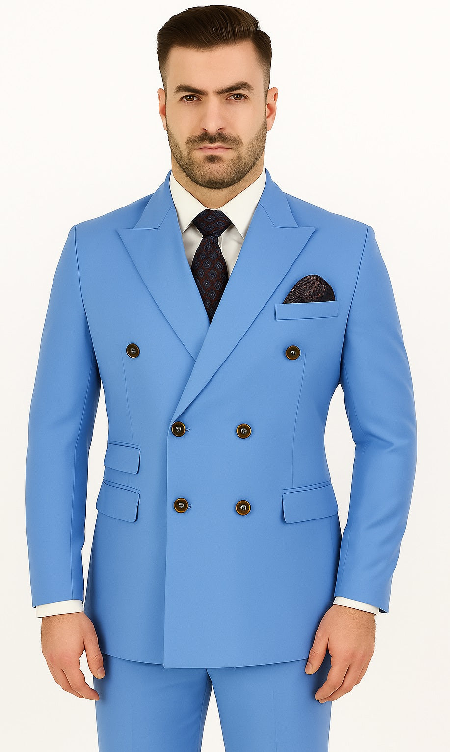 Slim Fitted Cut Mens Corn Flower Blue Double Breasted Blazers - Double Breasted Sport Coat mensusain