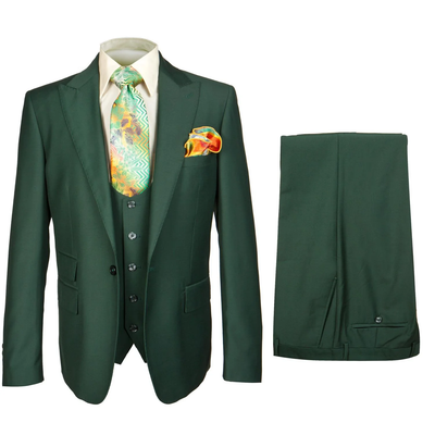 Rossi Man Hunter Green Mens Slim-fit Suit Vested Flat Front Pants