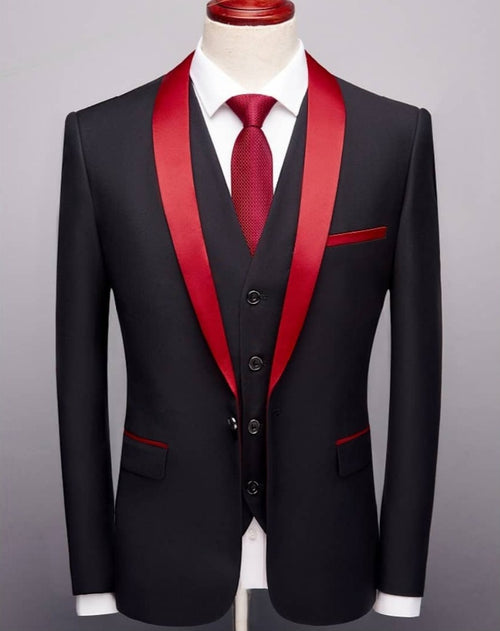 Black and Red Prom Tuxedo – Jacket + Pants + Vest Set